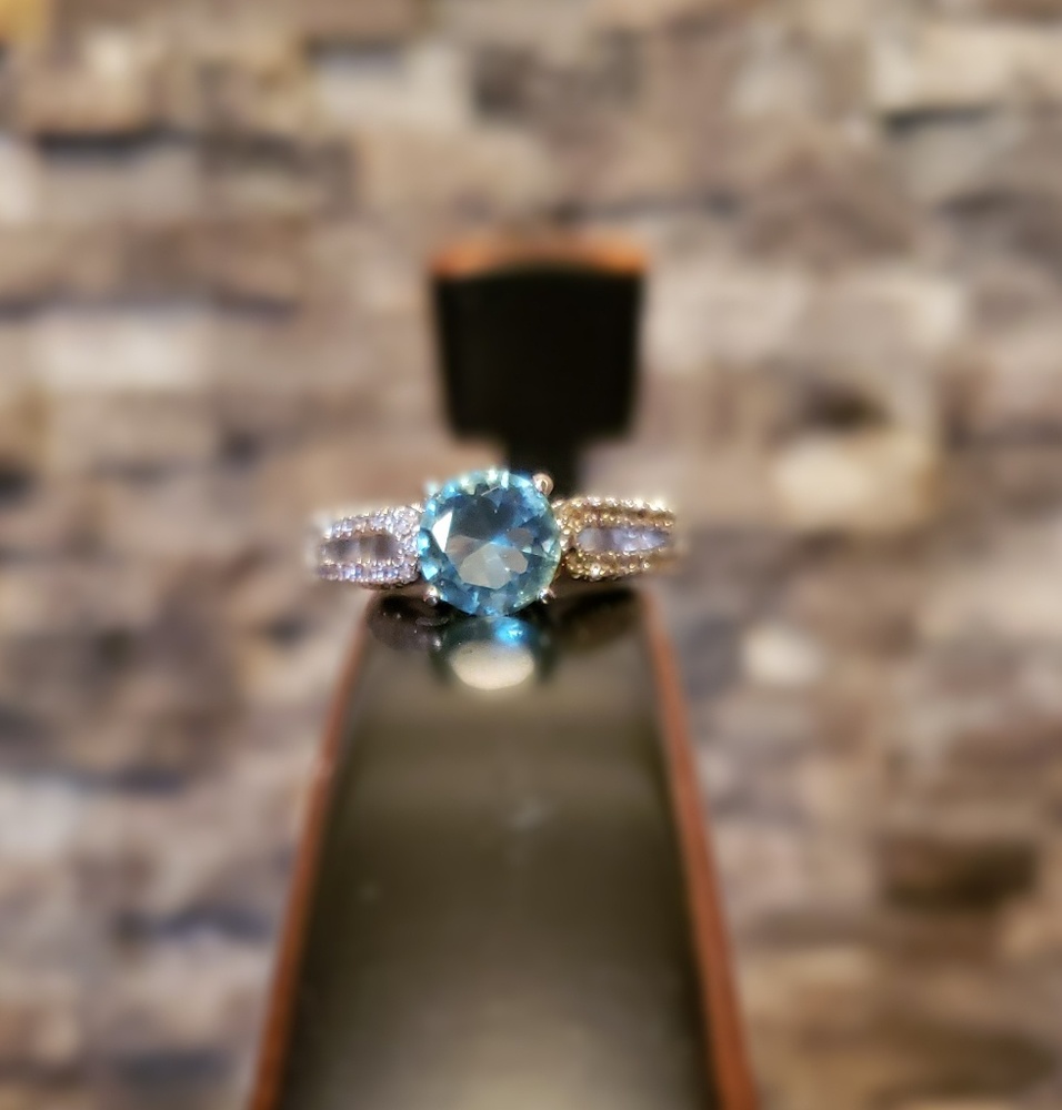 Aquamarine color Swarovski crystal fashion ring